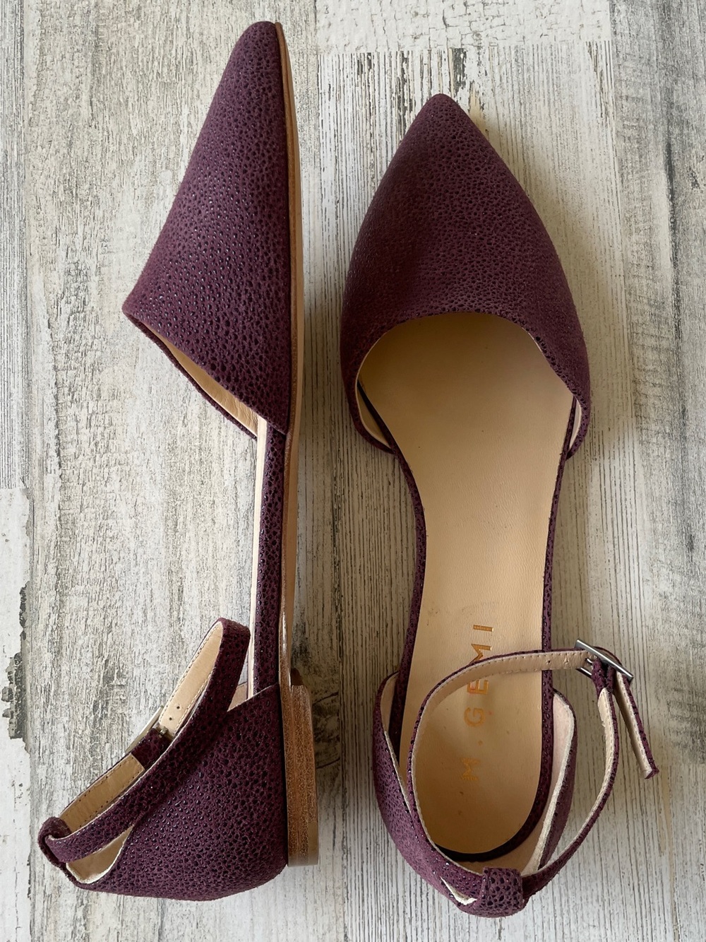 M. Gemi Leather Flats Ankle-Strap EU SZ 35.5 (US 5.5) Made Italy Burgundy EUC